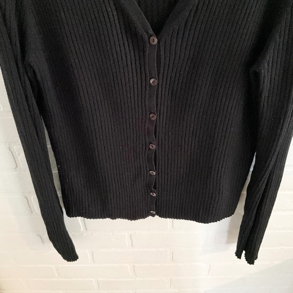 Katherine Barclay Women Knit Sweater Cardigan Ribbed Black Rayon Sz S Oversized - Picture 6 of 9
